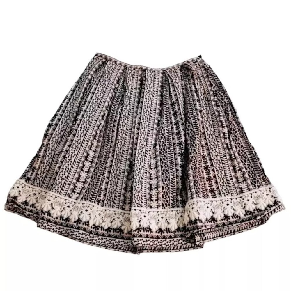 TRINA TURK Skirt, Brown White Cotton Boho Midi Knee Length Casual Career Zip, 0